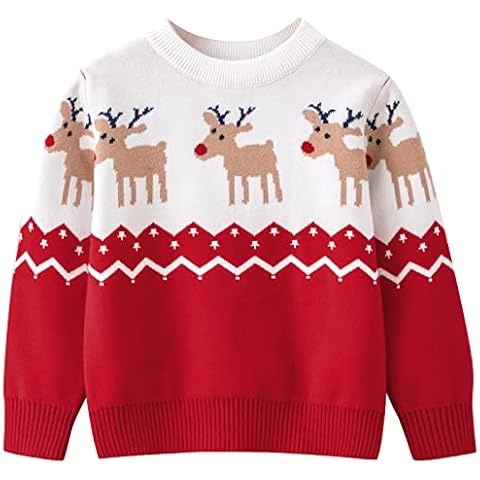 Jerséis de Niños Niñas para Navidad Fiesta con Manga Larga Suéter Sudadera de Punto Infantil para Invierno Otoño Cover