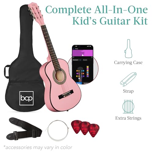 Image of Best Choice Products 30in Kids Acoustic Guitar Beginner Starter Kit with Electric Tuner, Strap, Case, Strings - Pink