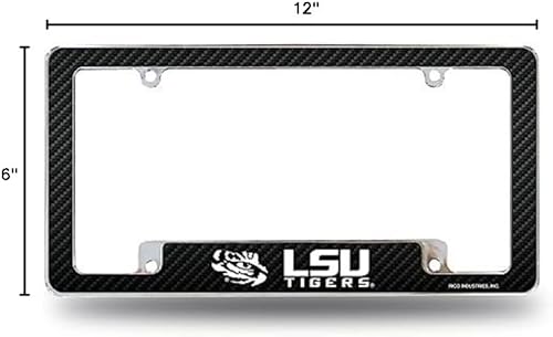 Miniatura 63 de Rico Industries NCAA Carbon Fiber 12" x 6" Chrome All Over Automotive License Plate Frame for Car/Truck/SUV