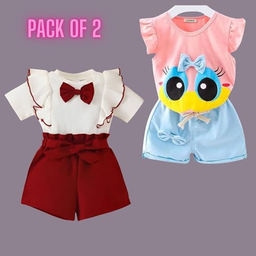 Image of 4YOU DRESSES Beautiful Cotton Blend Fabric Top and Shorts For Girls(Pack Of 2)