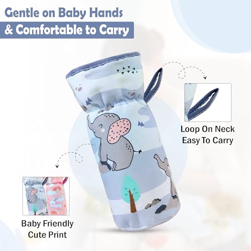 Image of GLUN Printed Baby Feeding Bottle Pouch with Lanyard Pack of 2, Cushioned Cotton Pouch, Keep Warm Baby Drinks, Glass, Plastic Insulator Bottle Protector