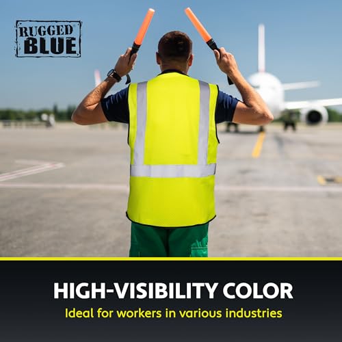 Rugged Blue Polyester Mesh Fabric Economy ANSI Class 2 Safety Vest | Lightweight Vests with 2-Inches Silver Reflective Tape Stripes | Ideal for All Year-Round Versatile Use | Hi-Viz Yellow