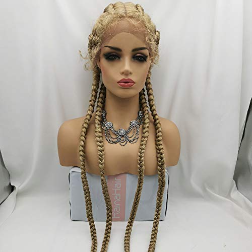 Rainahair 30‘’ All Middle Part Synthetic Braided Lace Front Wig Blonde 4X Twist Braids Wig With Baby Hair Heat Resistant Fiber Wig For Drag Queen #TOP2