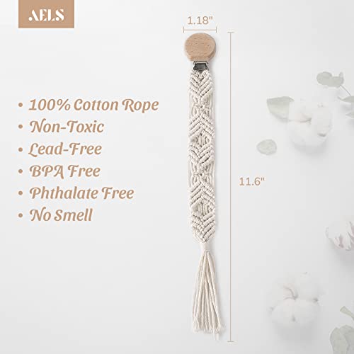 Aels 11.8" Macrame Baby Pacifier Clip, Set Of 5, Natural Pacifier Holder Teething Clips For Boys Girls Infant Baby, Boho Style Handmade Cotton Rope #TOP2