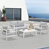 Solaste Outdoor Aluminum Furniture Set - 4 Pieces Patio Sectional Chat Sofa Conversation Set with...