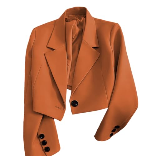 Cropped Blazer for Women Trendy Petite Jacket Dressy Casual Long Sleeve Work Office Crop Top Button Front Business Outfits Orange
