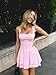 OKIFOIR Women's Ruffle Hem Square Neck Mini Dress Sleeveless Ruched Waist Short Formal Party Dresses Light Pink