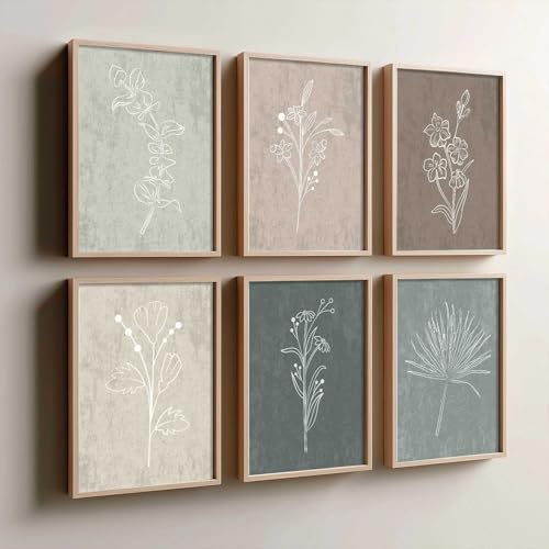 Image of Floral line art Painting for Living Room Bedroom Office Room Decor - Premium Digital Paintings with Frame for Home Decoration - Painting for Wall Decoration - (Pack of 6 Multicolor) (19X25 inch, C)