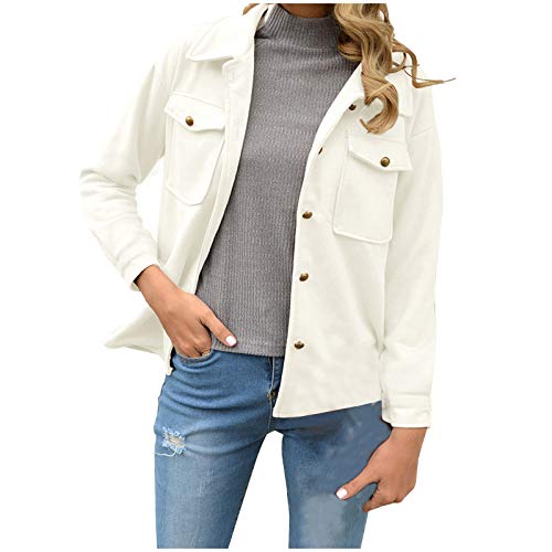 OutTop Women Jackets Fall Winter Lightweight Button Down Solid Daily Casual Lapel Blazer Coats Outwear with Pockets (White, XXL)
