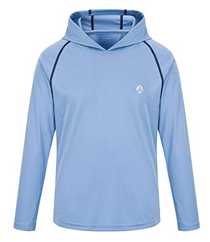 Image of Boys Grils Long Sleeve Sun Shirts UPF50+ Hoodie Thumbhole Rash Guard Quick Dry Atheltic Hiking Workout Water Playing