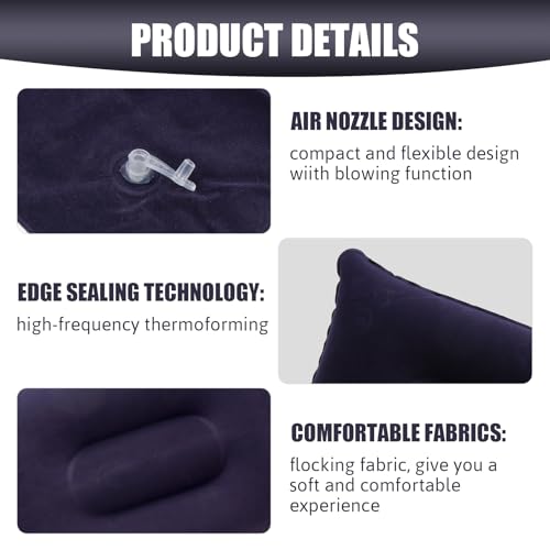 Lot de 2 petits oreillers gonflables portable, résistant à l'eau, ultra léger pour camping, voyage, plage, bronzage, pêche, voiture, avion, bureau – Image 3