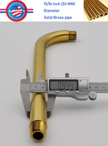 Aquaiaw Shower Arm And O-Ring Flange, 12 Inch, Solid Brass, Round, Both 1/2 Npt Tapered Threads, Bent Shower Arm, Wall Mount Shower Head Extension Arm, Rainfall Shower Head Arm (Brushed Gold) #TOP3