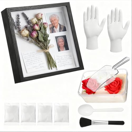 Lewtemi DIY Frame Craft Kit Silica Gel Flower Drying with Container and 8x8 Shadow Box Frame Set DIY Wedding Bouquet Graduation Gift Flower Preservation Kit Memory Display Case