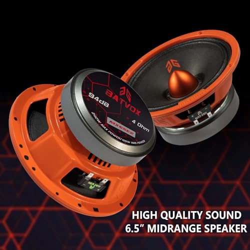 Image of MX65E2 Loudspeaker 6.5 Inch Midrange 480 Watts 4 Ohms Orange Bullet, Premium Quality Audio Door Speakers for Car or Truck Stereo Sound System, Orange (2 Speakers)