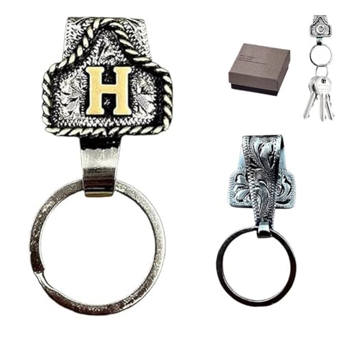 Ycixnu Vintage Western Cowboy Letter Keychain, Personality Vintage Western Keychain, Metal A-Z for Belts, Keys, Bags, Jeans(H)