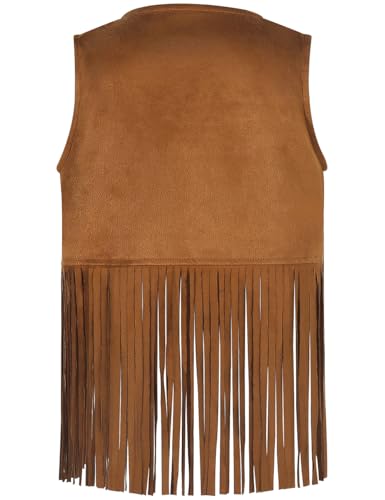 Noomelfish Girls Suede Fringe Vest Sleeveless Boho Tassels Jacket Cardigan (4-14 Years)2