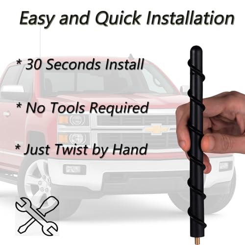 Image of Short Antenna Compatible with Chevy Silverado 1500 & GMC Sierra Trucks, Internal Copper Coil for Enhanced Reception, 7 inches Spiral Rubber Chevy Antenna Replacement Accessories