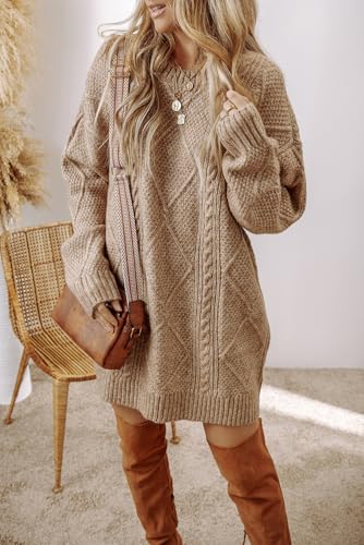 Women's Parchment Cable Knit Long Sleeve Sweater Dress4