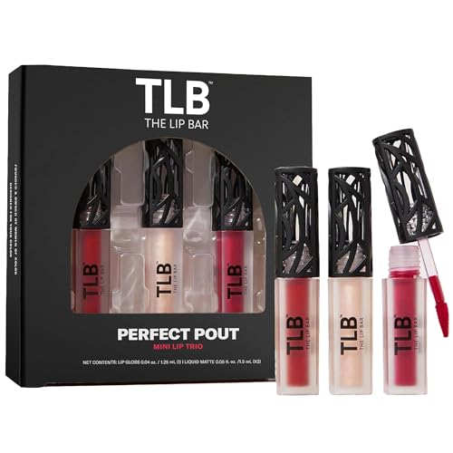 The Lip Bar - Perfect Pout Mini Lip Trio Gift Set (3 Products) - Nonstop Liquid Matte Lipstick & Non-Sticky Lip Gloss - Travel Size - Gift Box - Vegan, Gluten Free, Cruelty Free - Makeup & Cosmetics