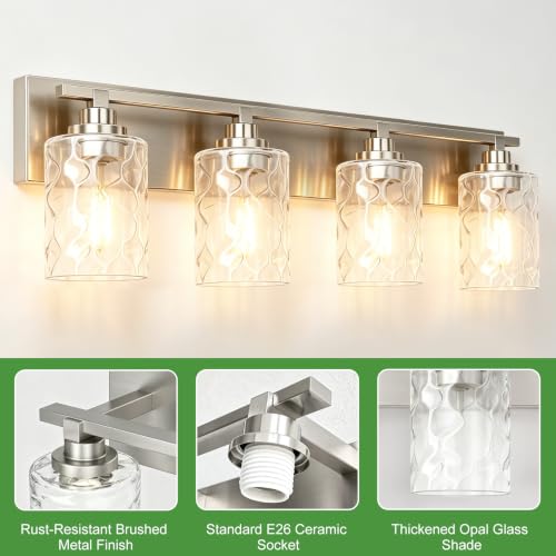 Image of Bathroom Light Fixtures,4-Light Brushed Nickel Vanity Lights Over Mirror