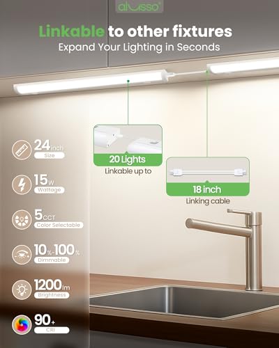 Image of ALUSSO Plug-in 120V Under Cabinet Lighting 24 Inch Counter Kitchen Closet