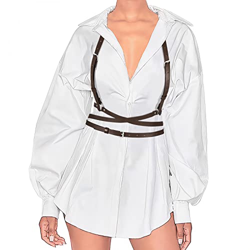 VONMELLI Cintura Punk Rock Donna Pelle Regolabile Imbracatura Vita Catena Cintura per il Corpo Nero Petto Catene Accessori per Donne e Ragazze Caffè