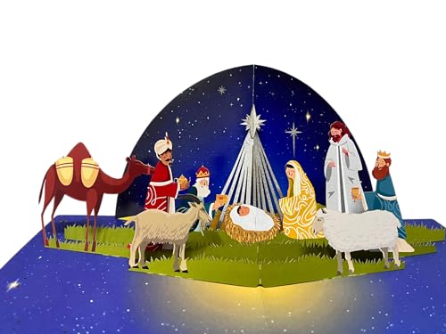 CUTPOPUP Heilige Nacht- Weihnachtskarten 3D, Weihnachtskarte 2024, Pop Up Karte Weihnachten, Weihnachtskarten mit Umschlag (Nativity1 CN265DE