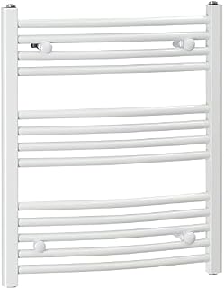HOMCOM Curved Heated Towel Rail, Hydronic Bathroom Ladder Radiator Towel Warmer For Central Heating 600mm x 700mm, White
