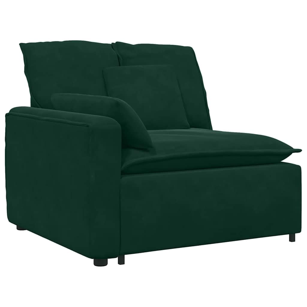 Modułowa sofa z podnóżkiem i aksamitną poduszką w kolorze ciemnozielonym, elastyczny zestaw wypoczynkowy z rozszerzeniem, sofa narożna, kanapa, element do siedzenia, narożnik do zabudowy