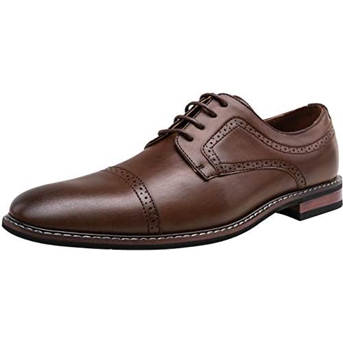 Jousen Men's Dress Cap Toe Shoes Wingtip Brogue Oxfords for Men Business Formal Derby Shoes