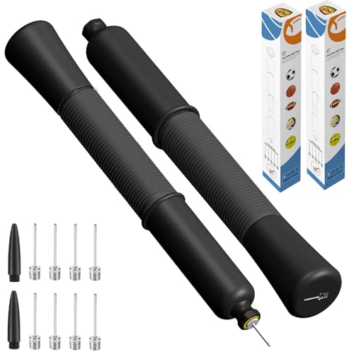 Ball Pump with Needle Storage(Never Lose Pin) Football Pump with 5 Needles and Extendable Cable, Soccer Football, Volleyball Rugby Ball Inflator - Great for All Balls - 2 Pack