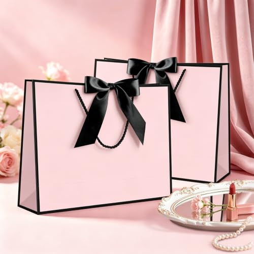 Image of JMANNI 12 Pcs Pink Paper Gift Bags with Ribbon Handle