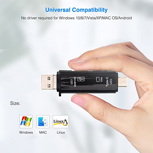 Seminer USB Micro SD Kartenadapter, 5-in-1 USB C/Micro/USB 2.0 Tragbarer Speicherleser USB OTG Adapter für Micro SDXC Micro SD Micro SDHC Karte Kompatibel für MacBook Computer Android Phone