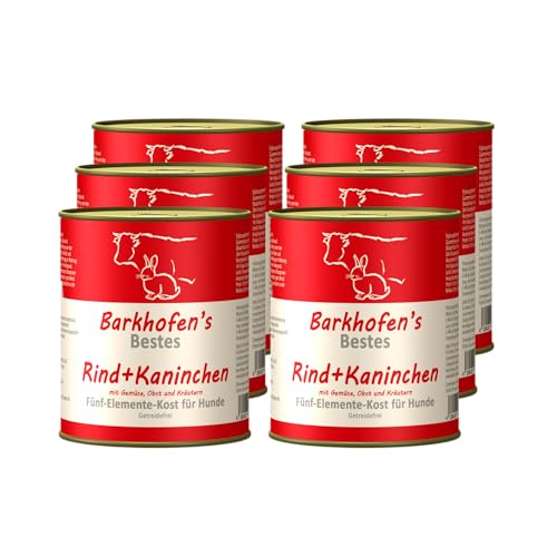 Barkhofen Tiernahrung Nassfutter für Ihren Hund 6X 800 g – Hundefutter nass & getreidefrei mit Rind & Kaninchen – Hunde Futter in Dosen ohne Getreide