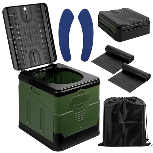 Zorplex WC Portatile da Campeggio, Pieghevole e Robusto con 25L Capacità, Sacchetti Igienici, Cuscino & Borsa da Trasporto, Adulti Toilette Ideale per Camper, Viaggi, Escursioni & Emergenze (Verde)