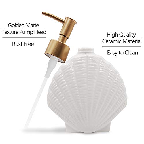 Shell-Shaped Soap Dispenser White Ceramic Lotion Bottle with Golden Matte Pump Home Décor for Bathroom Kitchen - Image 3