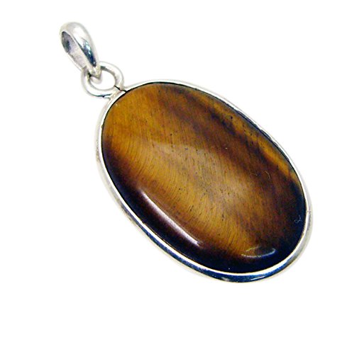 Bijou en gemme oeil de tigre et argent pendentif double brin