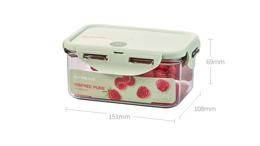Image of LocknLock Bisfree Pure Airtight Food Storage Container 600ML | Leakproof & BPA-Free Plastic Box | Kitchen Organizer for Snacks, Spices, Fruits & Meal Portions - Light Green