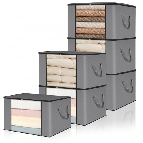 VINATO 6 Pezzi Scatole per Vestiti Scatole per Armadio Scatola Porta Oggetti con Coperchio Scatoloni per Trasloco Contenitori Sottoletto Pieghevoli per Organizzare Armadi, Vestiti, Trapunte