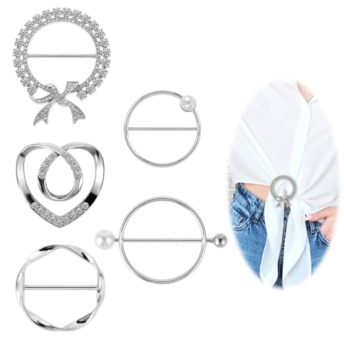 Mabor 576103_1_0F7QS56K 5Pcs Shirt Ties Clips For Women Clothing Bling Scarf Ring Clip Round Circle Heart Shirt Tightener Clip cover