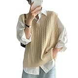 [MilaCorinna] レディース ベスト ニット vネック 無地 ケーブル柄 セーターベスト 袖なし 重ね着 ベスト 着瘦せ ノースリーブ ニット トップス ニットチョッキ お洒落 フリーサイズ カジュアル オフィス 学生 通勤 春秋冬