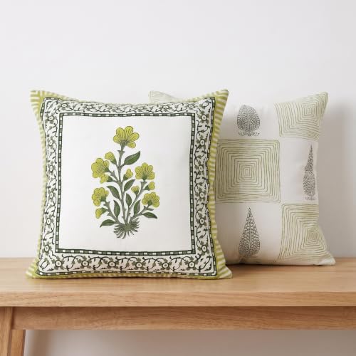 Image of BLOCKS OF INDIA Hand Block Printed Cotton Cushion Cover (16 x 16 inches) (Cushion 13)