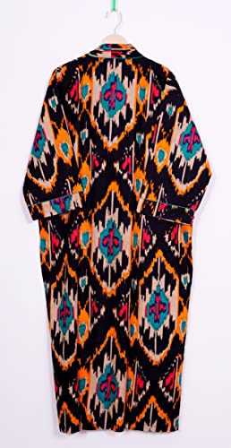 Image of Pure 100% Cotton Robe For Womens Bathrobe Dressing Gown Long sleepwear Free Size Kimono