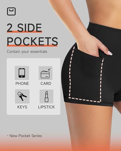 GAYHAY Biker Shorts for Women with Pockets - 8"/5"/3" Booty High Waisted Black Spandex Volleyball Short for Workout Yoga - Thumbnail 2