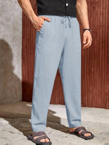 Image of TOPLOT Men's Premium Linen Blend Pants | Lightweight Breathable Fabric | Elastic Waist with Drawstring | Straight Fit | Side Pockets | Perfect for Casual, Holidays & Travel (5268)