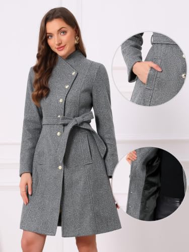 Image of Allegra K Pea Coats for Women Long Winter Stand Collar Belted Single Breasted Trench Coat 2025