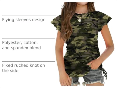 Image of Arshiner Girls T Shirts Ruffle Sleeve Ruched Knot Side Soft Summer Tee Tops