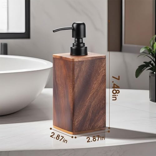 Image of Solid Wood Soap Dispenser for Bathroom,Kitchen -Wooden Refillable Hand Soap Pump, Lotion Dispenser, Bathroom Accessories, Wood Lotion Container (14oz /400ml)