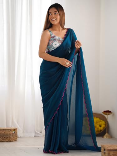 AKHILAM teal satin silk saree – image 3
