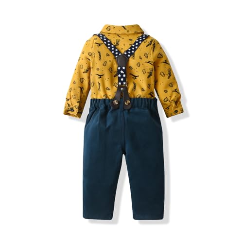 Image of Christmas Toddler Kids Boys Gentleman Clothing Sets Long Sleeve Cartoon Bowtie Shirts+Suspenders Pants Suits